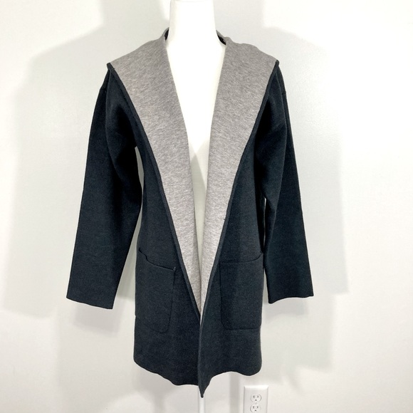 Magaschoni Sweaters - Magaschoni Cardigan Sweater Open Front Gray Hood